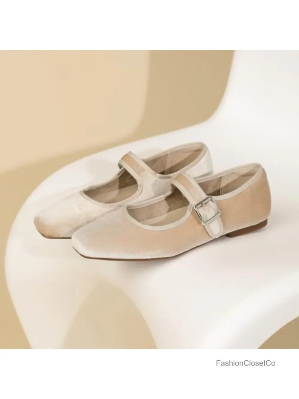 Women's Square Toe Mary Jane Ballet Flats - Adjustable Strap - Faux Leather &